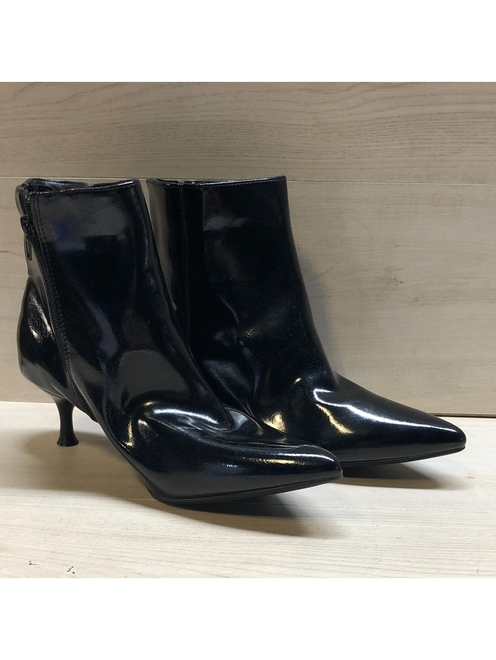 Rachel Zoe Black Patent Pointed Toe Ankle Heeled Boots #1529